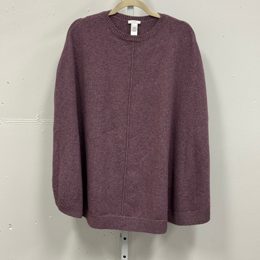 J. Jill Poncho Shawl Sweater One‎ Size Heathered Plum Purple Crew Neck Cotton